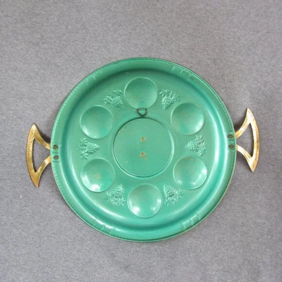 enameled metal brass Seder plate vintage made in Israel (w2765)
